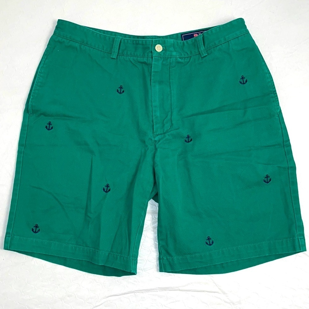 Vineyard Vines green and navy anchors embroidered club shorts 34